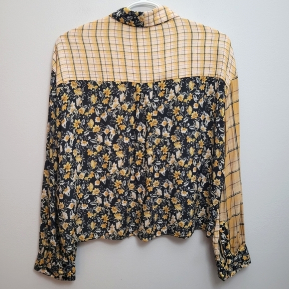 Zara Contrast Print Floral Plaid Button Front Blouse - Picture 8 of 11